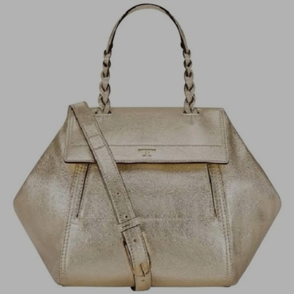 Tory Burch Gold Metallic Bag with Braided Handle Tote / Crossbody